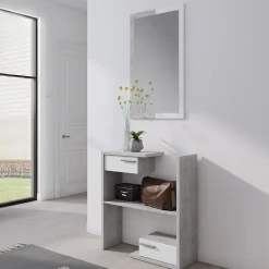 Garnero Arredamenti Mobili Ingresso-Mobile ingresso 83x190h cm con specchio cemento bianco frassinato Tesla