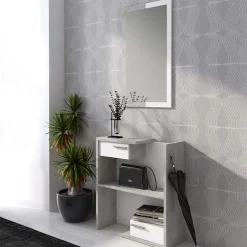 Garnero Arredamenti Mobili Ingresso-Mobile ingresso 83x190h cm con specchio cemento bianco frassinato Tesla