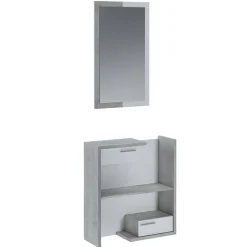 Garnero Arredamenti Mobili Ingresso-Mobile ingresso 83x190h cm con specchio cemento bianco frassinato Tesla