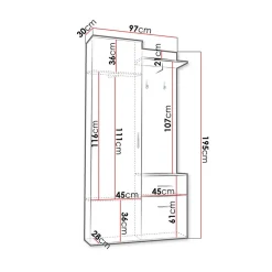 Garnero Arredamenti Mobili Ingresso Appendiabiti|Mobili Ingresso-Mobile ingresso 97x195h cm con specchio 1 cassetto 2 ante rovere nero Assen