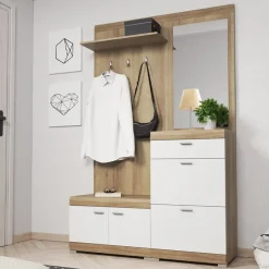 Garnero Arredamenti Mobili Ingresso Appendiabiti|Mobili Ingresso-Mobile ingresso 135x197h cm con specchio bianco rovere Mare Gihome®