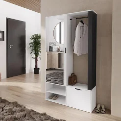 Garnero Arredamenti Mobili Ingresso Appendiabiti|Mobili Ingresso-Mobile ingresso 100x190h cm con specchio bianco nero Umea Bianco Opaco