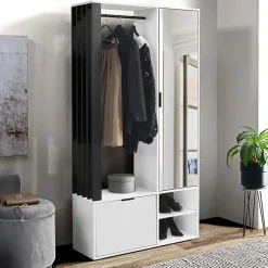 Garnero Arredamenti Mobili Ingresso Appendiabiti|Mobili Ingresso-Mobile ingresso 100x190h cm con specchio bianco nero Umea Bianco Opaco