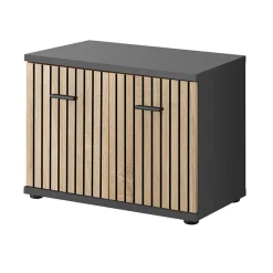 Garnero Arredamenti Mobili Ingresso Appendiabiti|Mobili Ingresso-Mobile ingresso 180x203h cm con specchio moderno rovere antracite stampa a righe New York Gihome® Antracite - Rovere