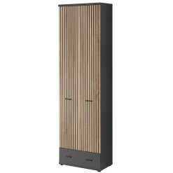 Garnero Arredamenti Mobili Ingresso Appendiabiti|Mobili Ingresso-Mobile ingresso 180x203h cm con specchio moderno rovere antracite stampa a righe New York Gihome® Antracite - Rovere