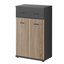 Garnero Arredamenti Mobili Ingresso Appendiabiti|Mobili Ingresso-Mobile ingresso 180x203h cm con specchio moderno rovere antracite stampa a righe New York Gihome® Antracite - Rovere