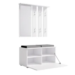 Garnero Arredamenti Mobili Ingresso Appendiabiti|Mobili Ingresso-Mobile ingresso 85x137h cm con specchio bianco grigio Anibal Bianco Opaco