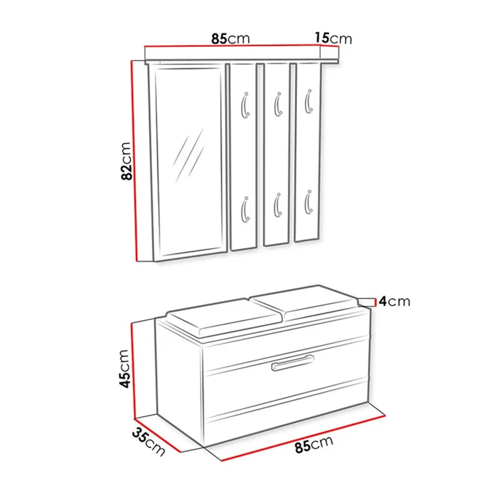 Garnero Arredamenti Mobili Ingresso Appendiabiti|Mobili Ingresso-Mobile ingresso 85x137h cm con specchio bianco grigio Anibal Bianco Opaco