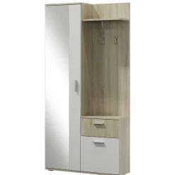 Garnero Arredamenti Mobili Ingresso Appendiabiti|Mobili Ingresso-Mobile ingresso 97x195h cm con attaccapanni e specchio sonoma bianco Zefira Rovere - Bianco