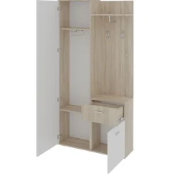 Garnero Arredamenti Mobili Ingresso Appendiabiti|Mobili Ingresso-Mobile ingresso 97x195h cm con attaccapanni e specchio sonoma bianco Zefira Rovere - Bianco