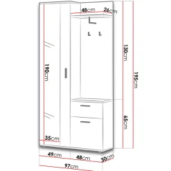 Garnero Arredamenti Mobili Ingresso Appendiabiti|Mobili Ingresso-Mobile ingresso 97x195h cm con attaccapanni e specchio sonoma bianco Zefira Rovere - Bianco