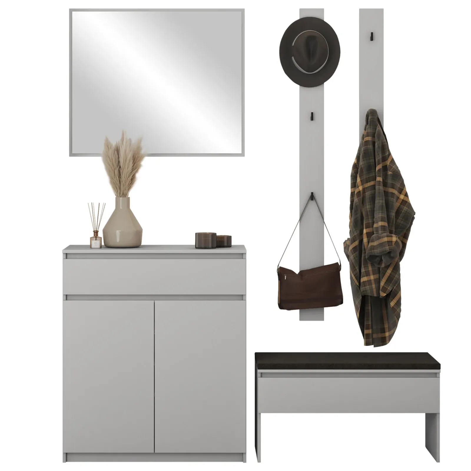 Garnero Arredamenti Mobili Ingresso Appendiabiti|Mobili Ingresso-Mobile ingresso 200x230h cm con specchio appendiabiti Accent Grigio