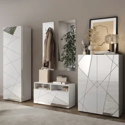 Garnero Arredamenti Mobili Ingresso Appendiabiti|Mobili Ingresso-Mobile ingresso 91x189h cm design moderno bianco lucido specchio Olimpo