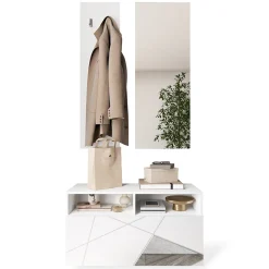 Garnero Arredamenti Mobili Ingresso Appendiabiti|Mobili Ingresso-Mobile ingresso 91x189h cm design moderno bianco lucido specchio Olimpo