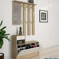 Garnero Arredamenti Mobili Ingresso Appendiabiti|Mobili Ingresso-Mobile ingresso 100x190h cm moderno bianco opaco rovere Thomas Rovere - Bianco opaco