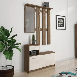 Garnero Arredamenti Mobili Ingresso Appendiabiti|Mobili Ingresso-Mobile ingresso 100x190h cm moderno noce bianco spatolato Thomas Noce - Beige