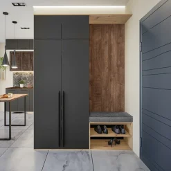 Garnero Arredamenti Mobili Ingresso Appendiabiti|Mobili Ingresso-Mobile ingresso 160x221h cm nero opaco rovere scuro Acerbo