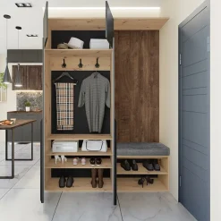 Garnero Arredamenti Mobili Ingresso Appendiabiti|Mobili Ingresso-Mobile ingresso 160x221h cm nero opaco rovere scuro Acerbo