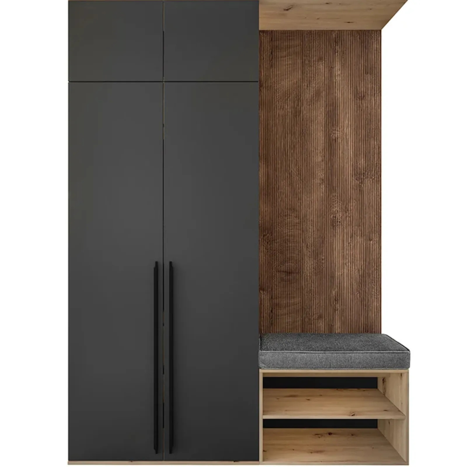 Garnero Arredamenti Mobili Ingresso Appendiabiti|Mobili Ingresso-Mobile ingresso 160x221h cm nero opaco rovere scuro Acerbo