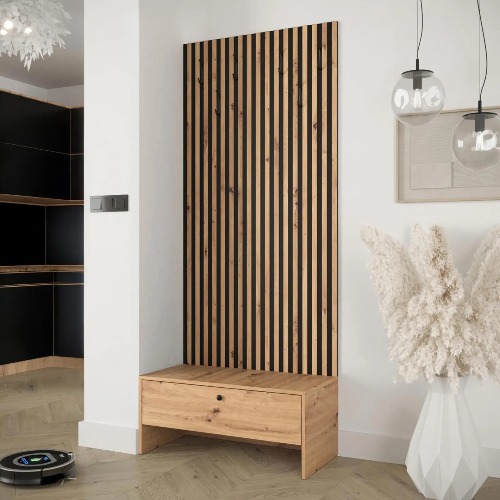 Garnero Arredamenti Mobili Ingresso-Mobile ingresso 85x206h cm rovere rustico nero Welly