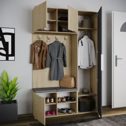 Garnero Arredamenti Mobili Ingresso Appendiabiti|Mobili Ingresso-Mobile ingresso 140x220h cm rovere antracite Stoccolma