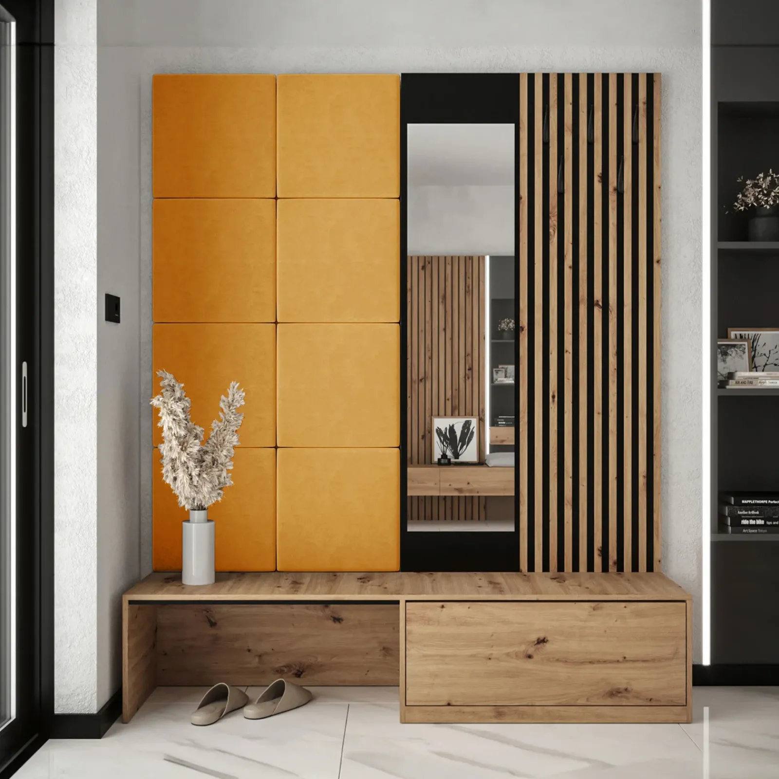 Garnero Arredamenti Mobili Ingresso Appendiabiti|Mobili Ingresso-Mobile ingresso 172x205h cm rovere rustico giallo Welly 3 Rovere Rustico - Senape