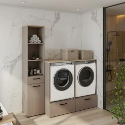 Garnero Arredamenti Mobili Lavanderia-Mobile lavatrice e asciugatrice 132x117h cm con cassettone beige Wave