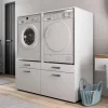 Garnero Arredamenti Mobili Lavanderia-Mobile lavatrice e asciugatrice 134x144h cm con cassettoni bianco Water