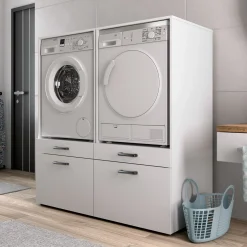 Garnero Arredamenti Mobili Lavanderia-Mobile lavatrice e asciugatrice 134x144h cm con cassettoni bianco Water