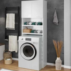 Garnero Arredamenti Mobili Lavanderia-Mobile lavatrice  65x191h cm 2 ante con ripiani bianco Maldive