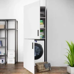 Garnero Arredamenti Mobili Lavanderia-Mobile lavatrice 70x180h cm 2 ante e ripiani Wash Bianco Opaco