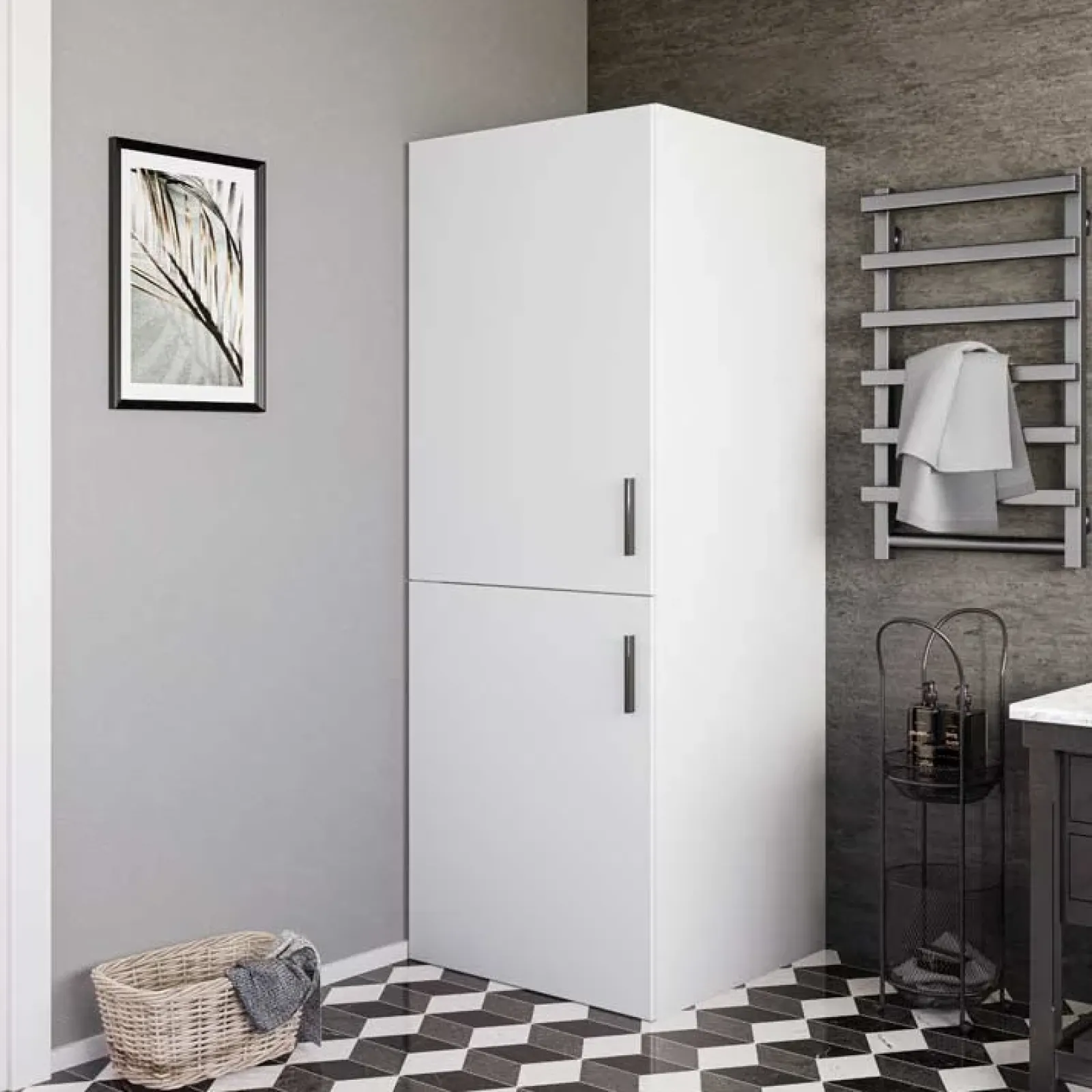 Garnero Arredamenti Mobili Lavanderia-Mobile lavatrice 70x180h cm 2 ante e ripiani Wash Bianco Opaco