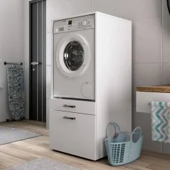 Garnero Arredamenti Mobili Lavanderia-Mobile lavatrice 67x144h cm con cassettone bianco Water
