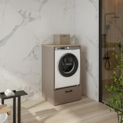 Garnero Arredamenti Mobili Lavanderia-Mobile lavatrice 67x117h cm con cassettone beige Wave