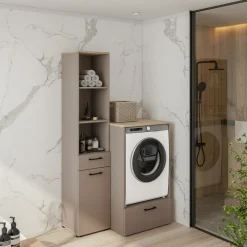 Garnero Arredamenti Mobili Lavanderia-Mobile lavatrice 107x197h cm con colonna beige Wave