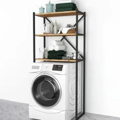 Garnero Arredamenti Mobili Lavanderia-Mobile lavatrice 66x160h cm industrial metallo Canarie Rovere