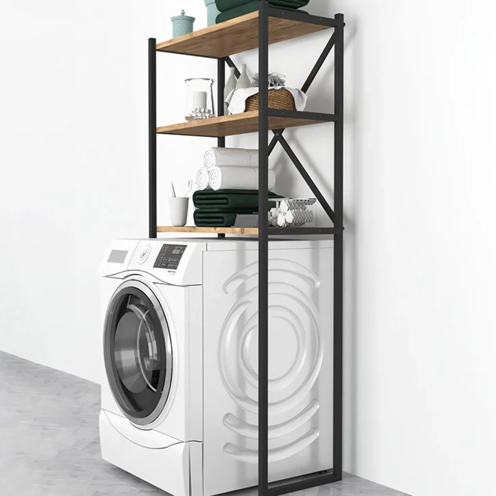 Garnero Arredamenti Mobili Lavanderia-Mobile lavatrice 66x160h cm industrial metallo Canarie Rovere