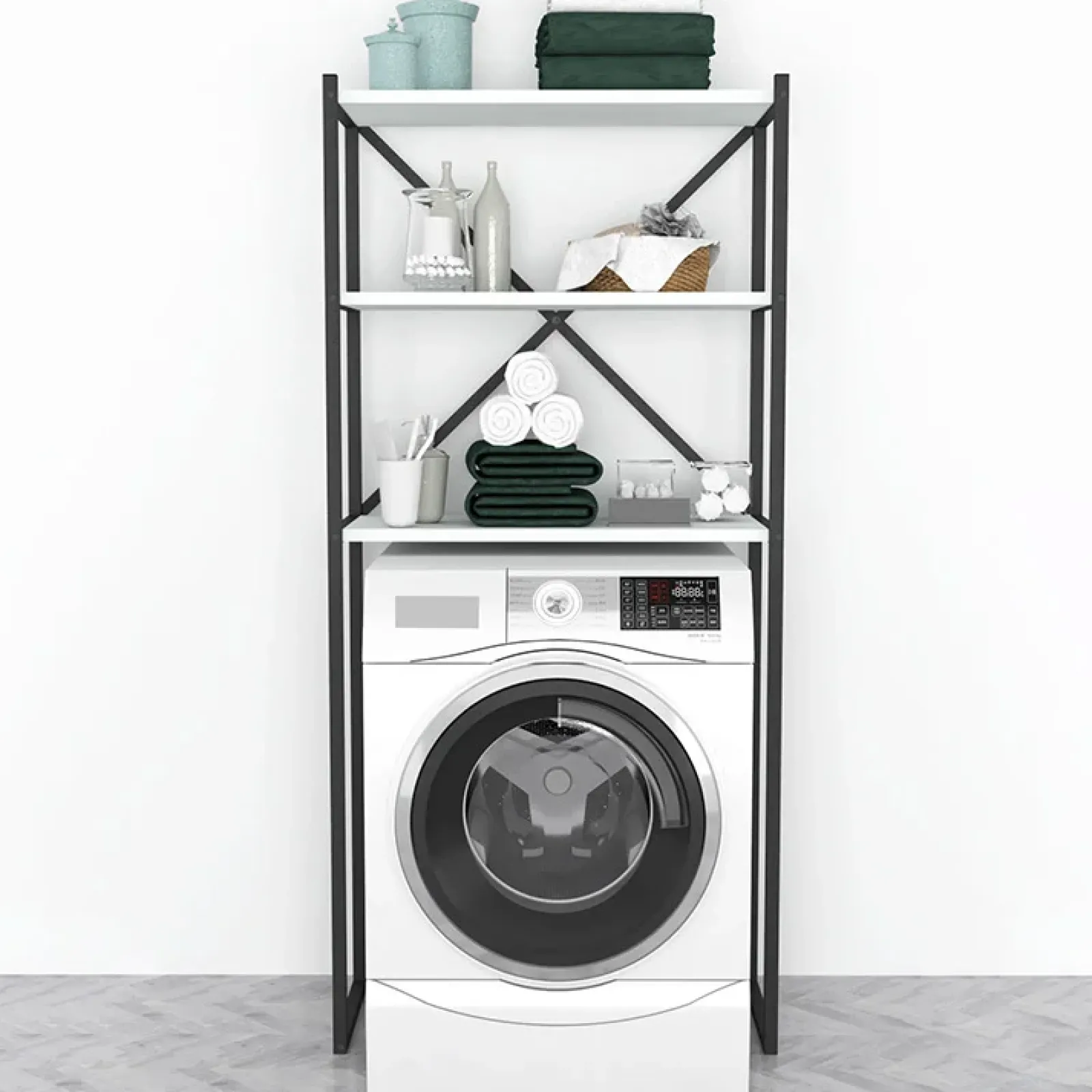 Garnero Arredamenti Mobili Lavanderia-Mobile lavatrice 66x160h cm industrial metallo bianco Canarie Bianco Opaco