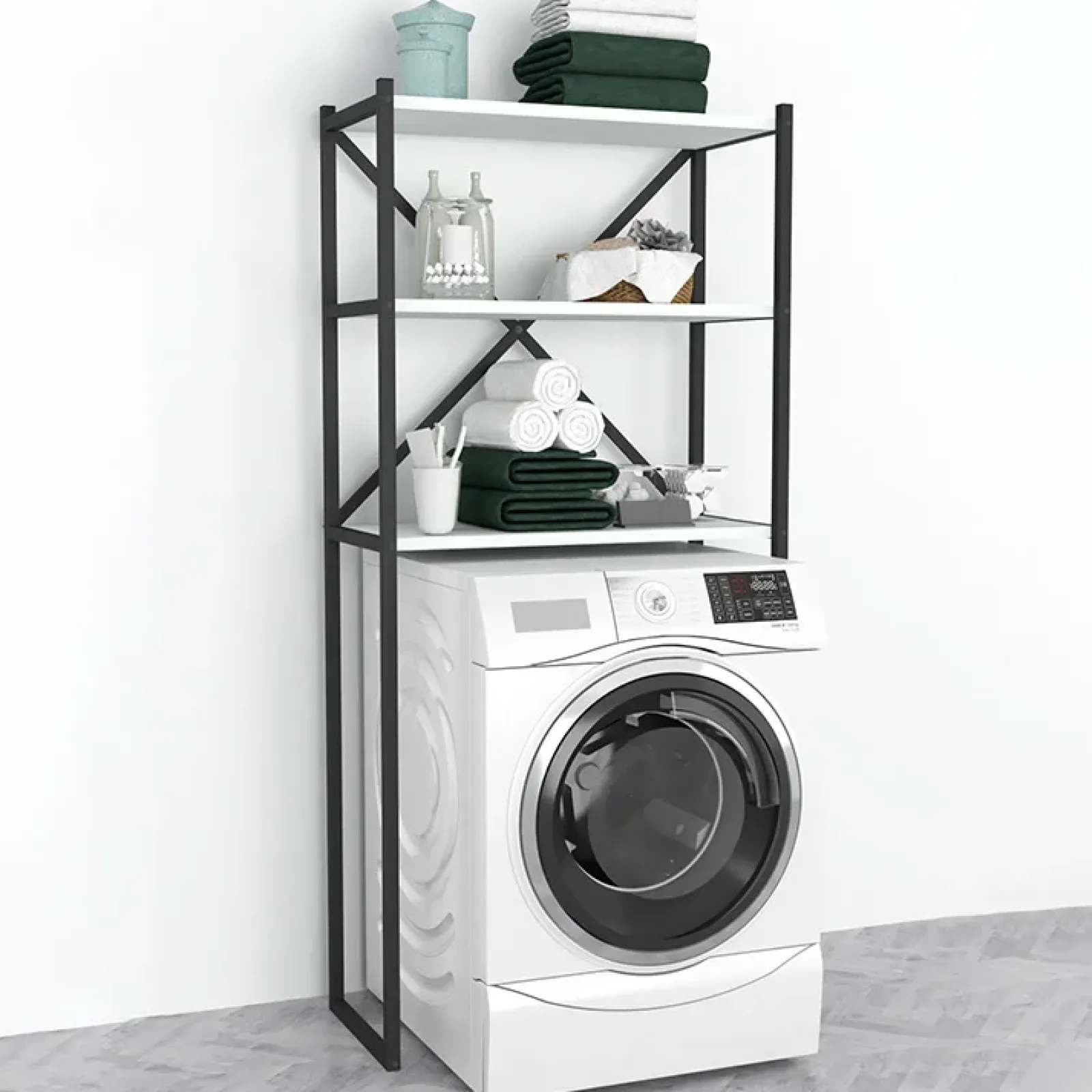 Garnero Arredamenti Mobili Lavanderia-Mobile lavatrice 66x160h cm industrial metallo bianco Canarie Bianco Opaco