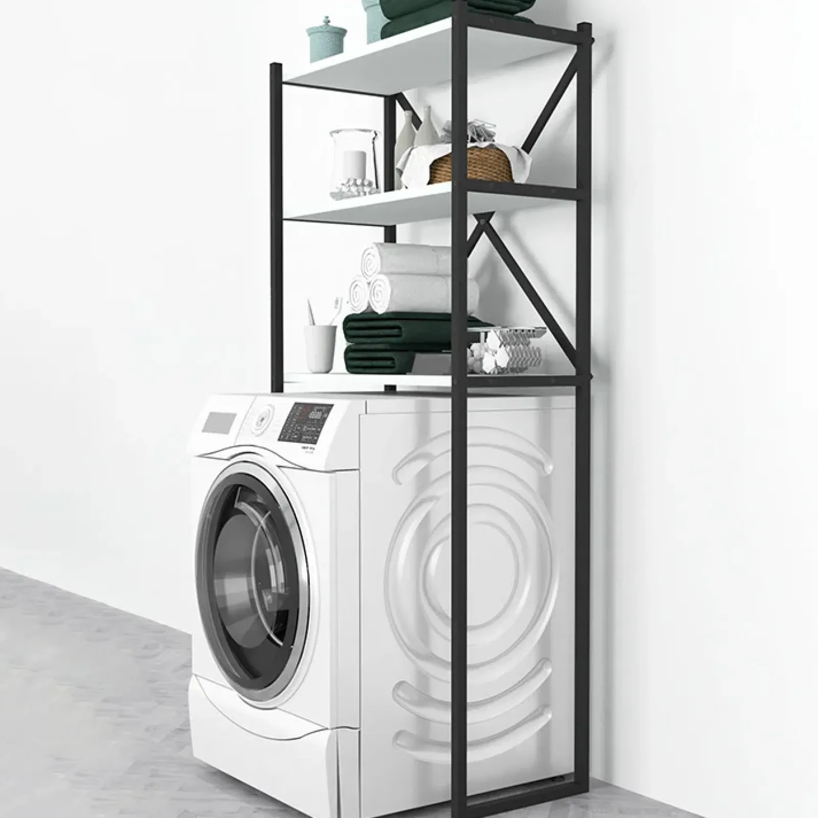 Garnero Arredamenti Mobili Lavanderia-Mobile lavatrice 66x160h cm industrial metallo bianco Canarie Bianco Opaco