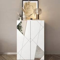 Garnero Arredamenti Scarpiere E Cassepanche|Scarpiere-Mobile multiuso ingresso 78x116h cm scarpiera bianco lucido specchio Olimpo