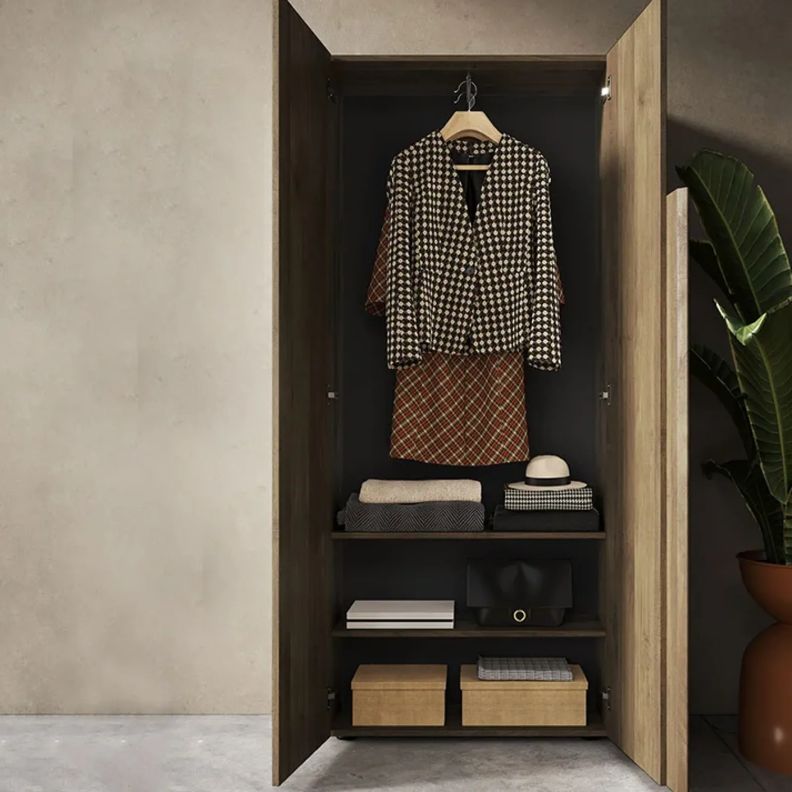 Garnero Arredamenti Armadi E Madie Ingresso|Mobili Multiuso-Mobile multiuso ingresso 78x187h cm appendiabiti rovere scuro Alvarez