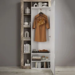 Garnero Arredamenti Armadi E Madie Ingresso|Mobili Multiuso-Mobile multiuso ingresso 91x209h cm appendiabiti con specchio bianco pero Invictus