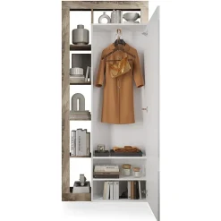Garnero Arredamenti Armadi E Madie Ingresso|Mobili Multiuso-Mobile multiuso ingresso 91x209h cm appendiabiti con specchio bianco pero Invictus