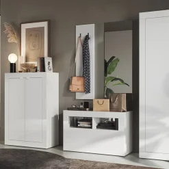 Garnero Arredamenti Scarpiere E Cassepanche|Scarpiere-Mobile multiuso ingresso 78x116h cm scarpiera bianco lucido Eternity