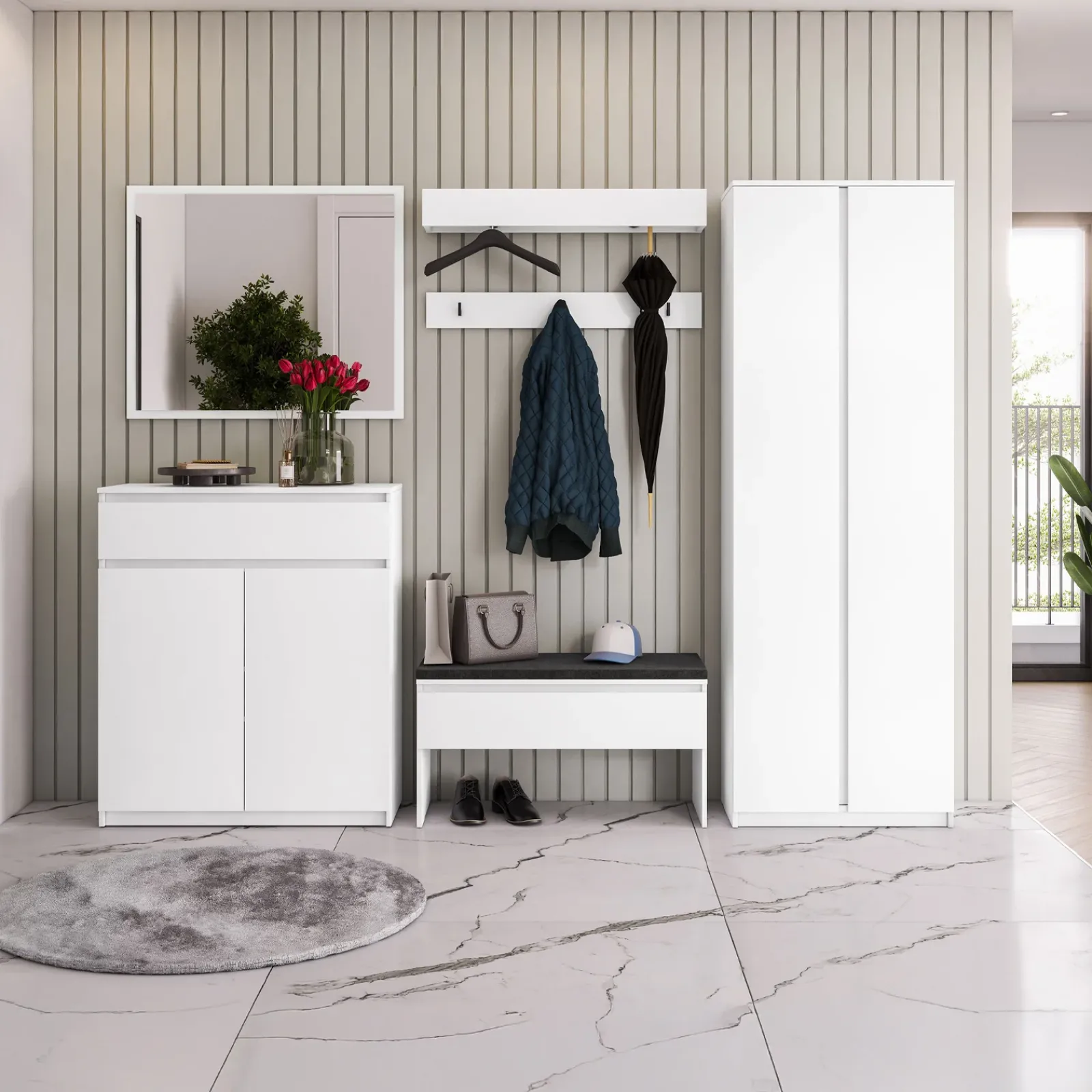 Garnero Arredamenti Armadi E Madie Ingresso|Mobili Multiuso-Mobile multiuso ingresso 69x200h cm appendiabiti bianco Accent Bianco Opaco