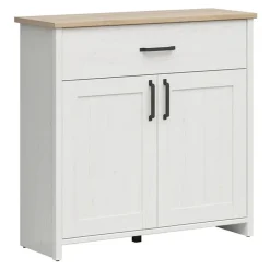Garnero Arredamenti Mobili Multiuso|Credenze Moderne-Mobile multiuso 102x99h cm 2 ante 1 cassetto scandinava bianco frassinato rovere Lars