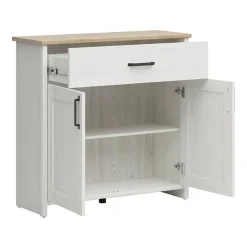Garnero Arredamenti Mobili Multiuso|Credenze Moderne-Mobile multiuso 102x99h cm 2 ante 1 cassetto scandinava bianco frassinato rovere Lars