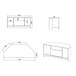 Garnero Arredamenti Mobile Tv Basso|Mobili Tv Moderni-Mobile porta TV angolare 110x49h cm 3 vani 1 ribalta bianco lucido Folk