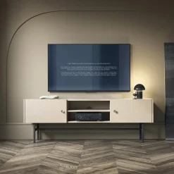 Garnero Arredamenti Mobile Tv Basso|Mobili Tv Moderni-Mobile porta TV moderno 155x52h cm 2 ante e vani a giorno Eterna Beige